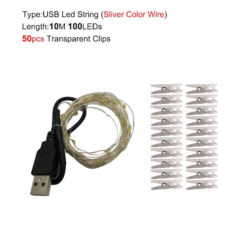 LED String Lights Photo Clip USB Bateria Operado Guirlanda Fada Lâmpada Decoração De Natal Feriado Festa De Casamento Xmas Iluminação - Kasa & Pet