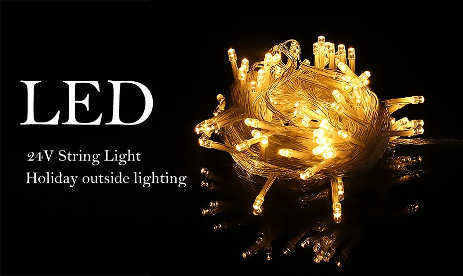 Luzes de Natal LED 24V-31V 100M 50M 30M 20M 10M à Prova d'Água, Guirlanda de Luzes de Fada para Árvore, Iluminação de Natal ao Ar Livre