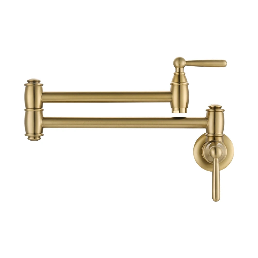 Gold Pot Filler Faucet, Two Handles Kitchen Sink Pot Filler Taps, Single Hole Folding Kitchen Faucet for Sink Stove