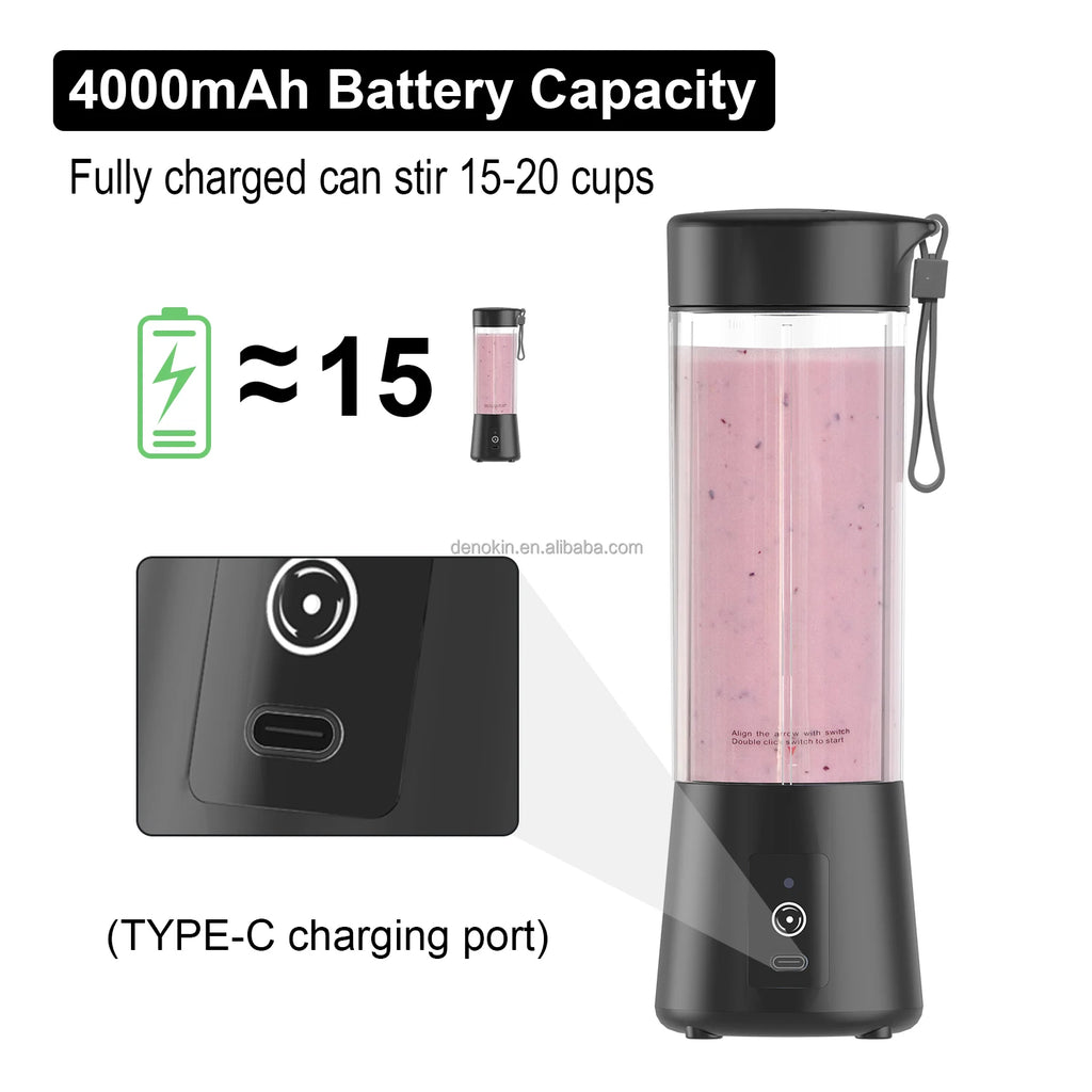 High Quality 400ml Wireless Hand Blender USB Rechargeable Portable Mini Blender for Outdoor Car & Hotel Use
