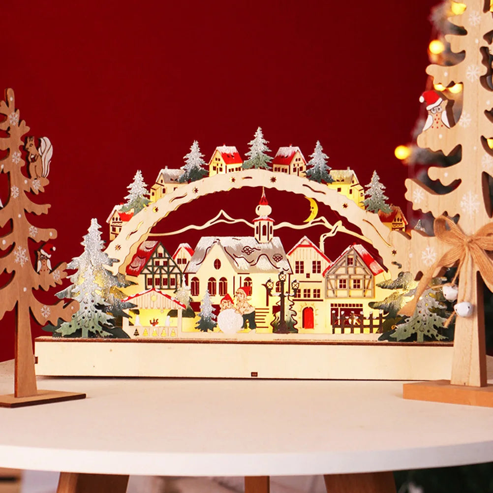 Casa de Natal LED Cena de floresta de Natal Vila de Natal de madeira para decorações de janela de shopping
