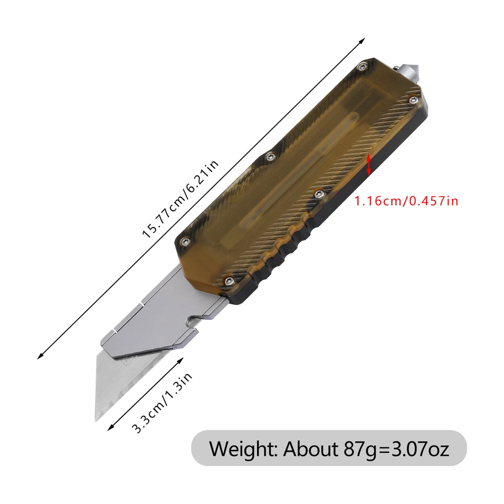 TGZUO Premium PEI Aluminum Retractable Utility Knife with Window Breaker OTF Slider Pocket Knife CNC EDC Tool Knife