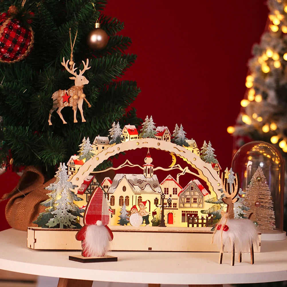Casa de Natal LED Cena de floresta de Natal Vila de Natal de madeira para decorações de janela de shopping