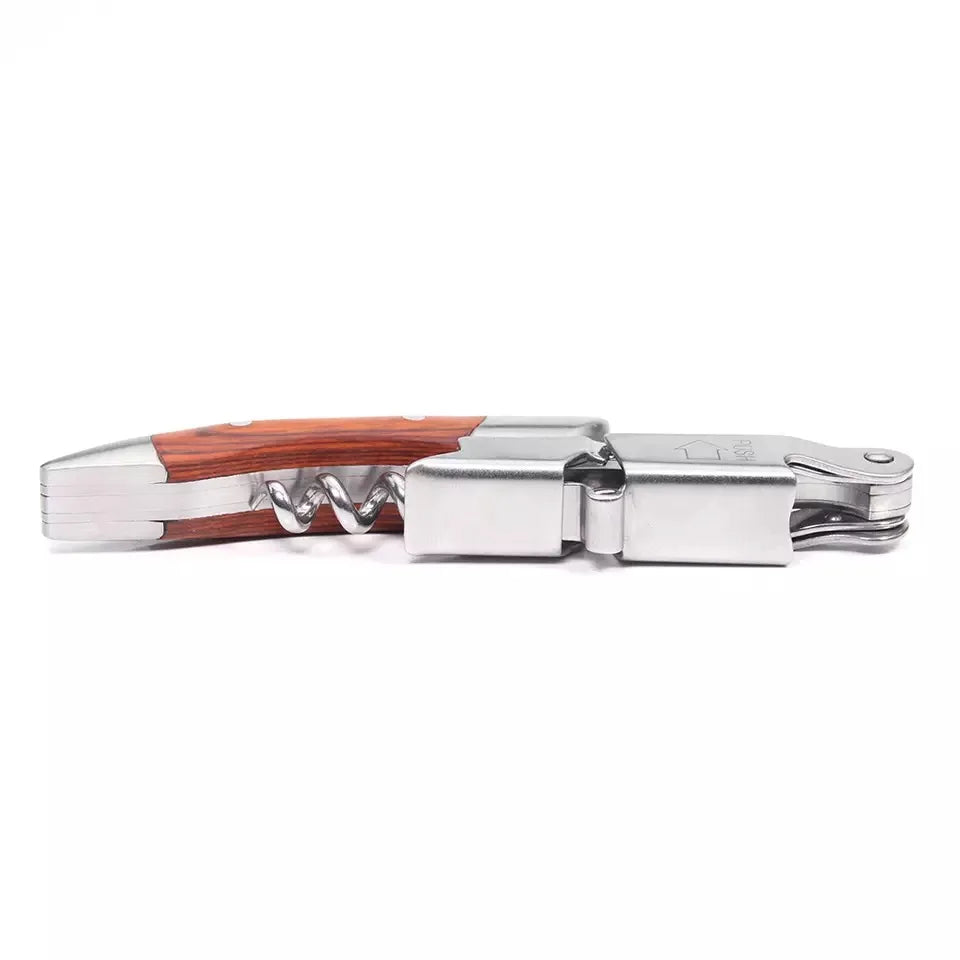 Abridor de vinho portátil profissional com punho de madeira, garçons Corkscrew, Beer Bottle Cap Opener com saco PU, Wine Stopper
