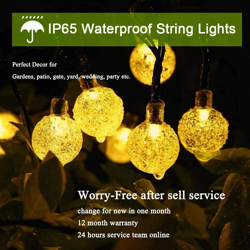 Corda solar globo de cristal luzes 60 led 8 modos de iluminação ip65 luz de fadas guirlanda de natal para decoração de festa de jardim 1 peça/2 peças