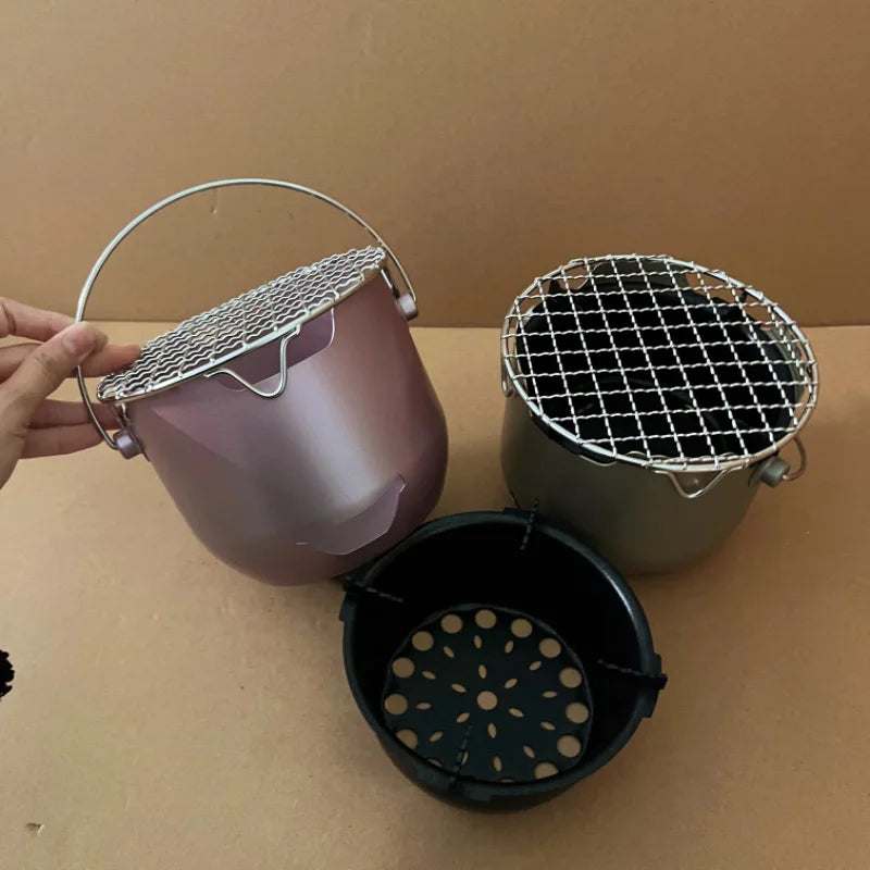 Portable Stainless Steel Korean-Style BBQ Grill Mini Outdoor Household Barbecue Stove with Carbon Tea Olive Alcohol Encirclement