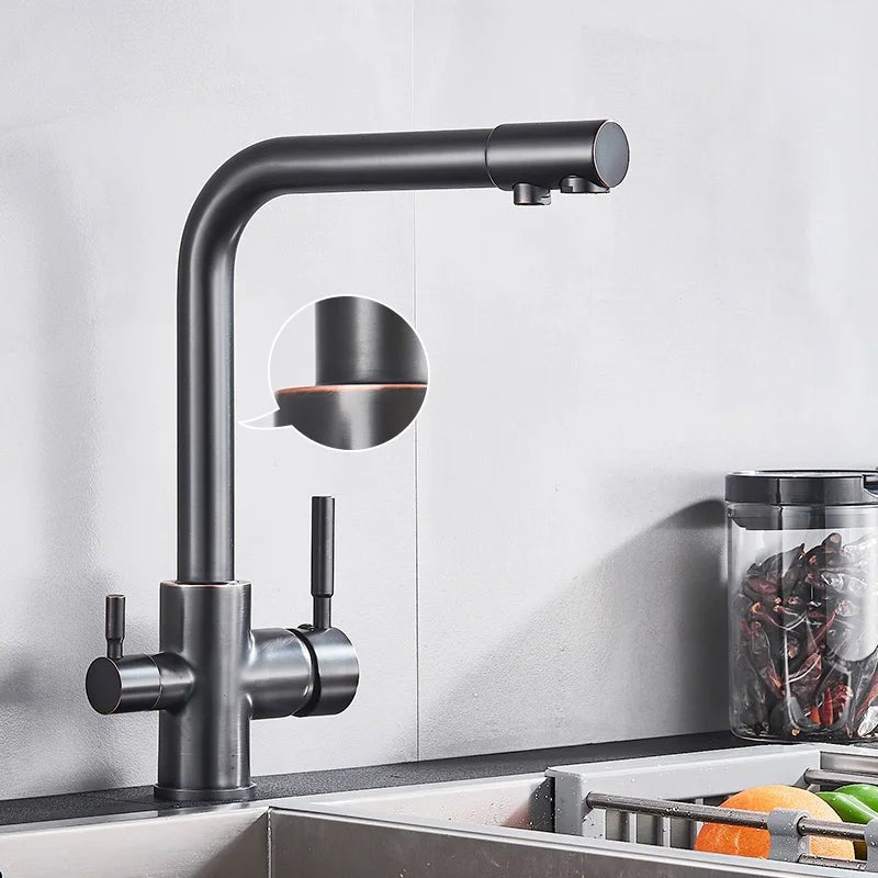 Preto cinza cachoeira torneira da cozinha misturador filtro de água potável torneira da cozinha pia água quente e fria para cozinha - Kasa & Pet