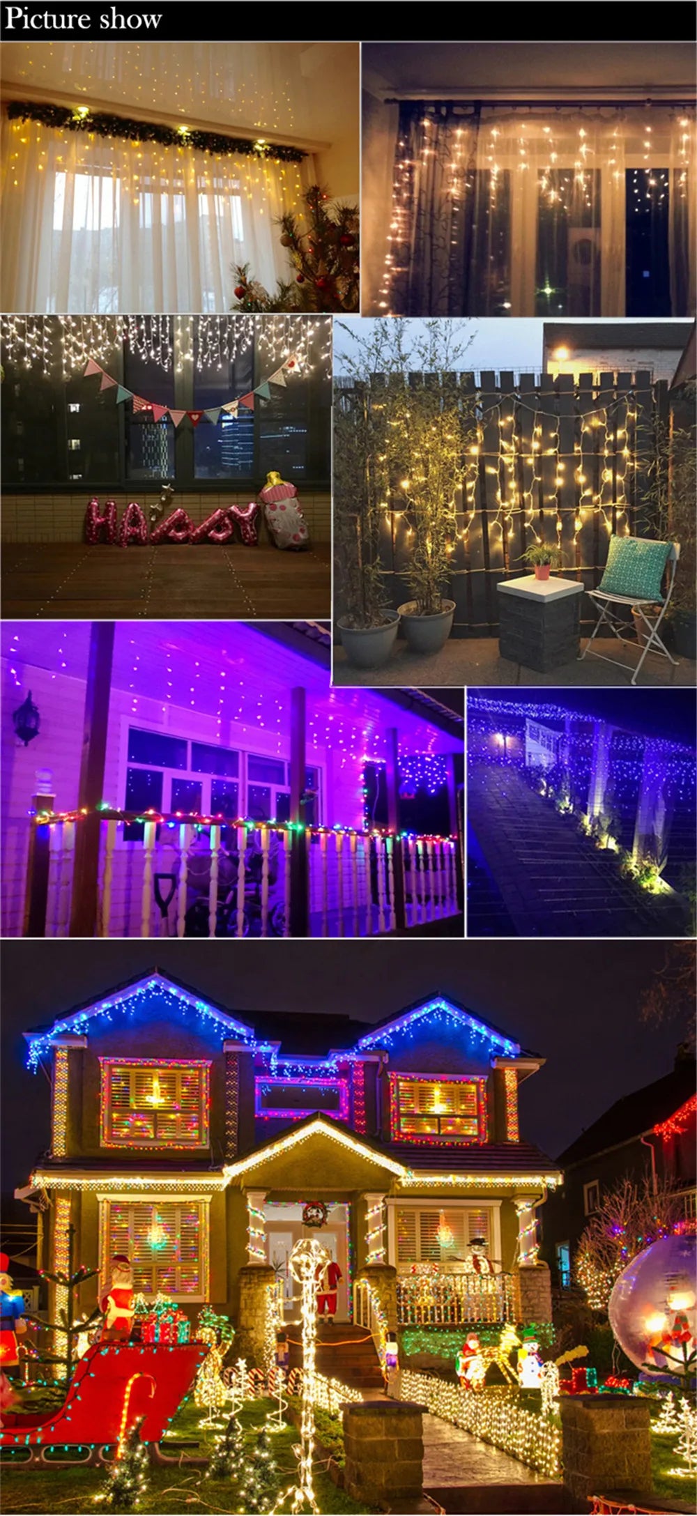 Luzes de natal cachoeira decoração ao ar livre 5m droop 0.4-0.6m luzes led cortina luzes da corda festa ggarden beirais decoração