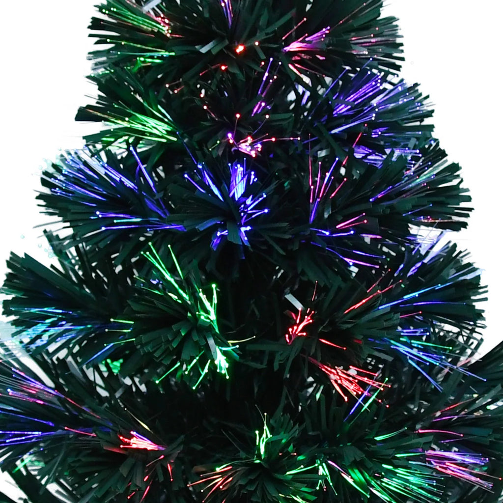 Mini árvore de Natal artificial de mesa de fibra óptica com luzes LED, base dourada, verde, pré-iluminada, árvore de Natal, 24 polegadas