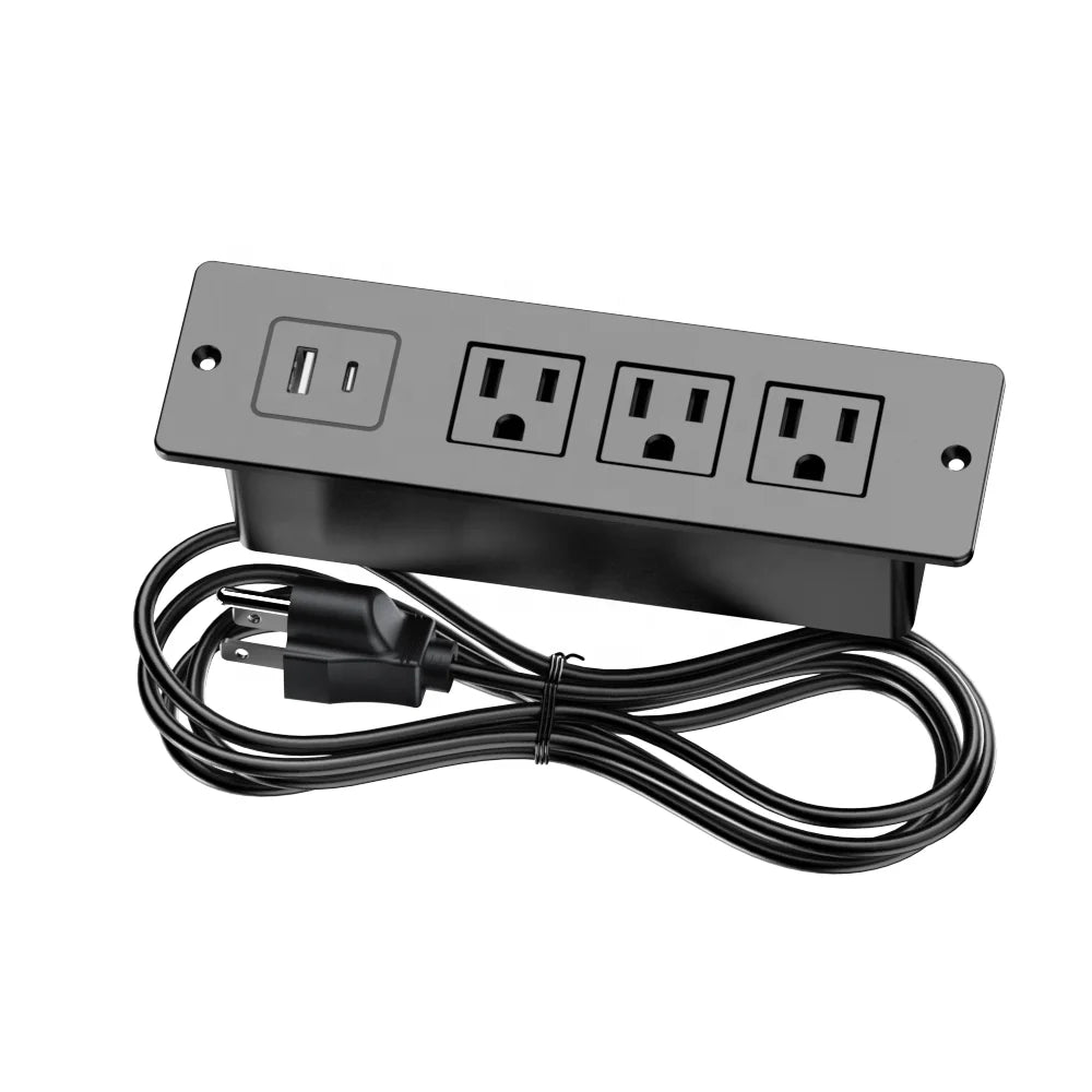 Recessed Power Strip Flush Mount Desk Outlet with USB Charging Ports and Power Cord for Office Conference Table Kitchen Island