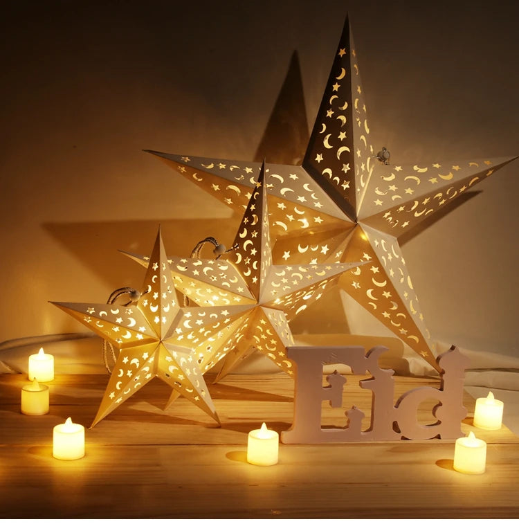 Estrela oca pendurado pingentes ramadan decoração 2024 para casa navidad natal noel presentes enfeites de natal ano novo 2024