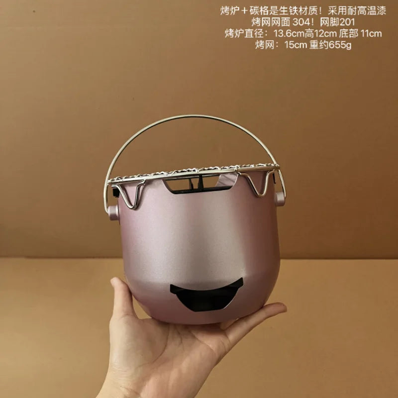 Portable Stainless Steel Korean-Style BBQ Grill Mini Outdoor Household Barbecue Stove with Carbon Tea Olive Alcohol Encirclement