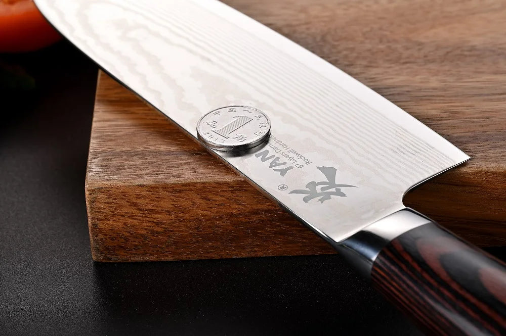 KEENHOPE Popular Kitchen Knife Damascus Steel VG10 Japanese 7 Inch Santoku Knife with Colorful Pakka Wood Handle Knives