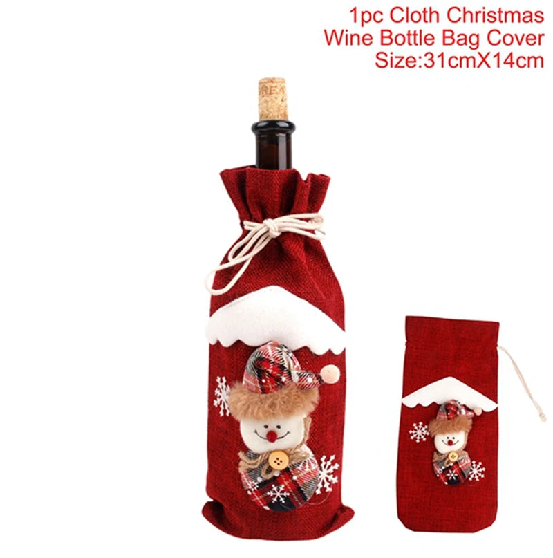 Natal garrafa de vinho capa feliz natal decorações para casa 2025 navidad noel natal ornamentos presente de natal feliz ano novo 2026