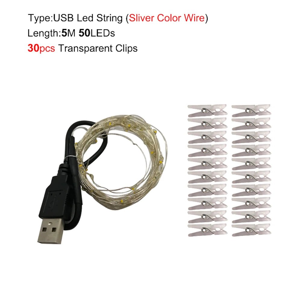 LED String Lights Photo Clip USB Bateria Operado Guirlanda Fada Lâmpada Decoração De Natal Feriado Festa De Casamento Xmas Iluminação - Kasa & Pet