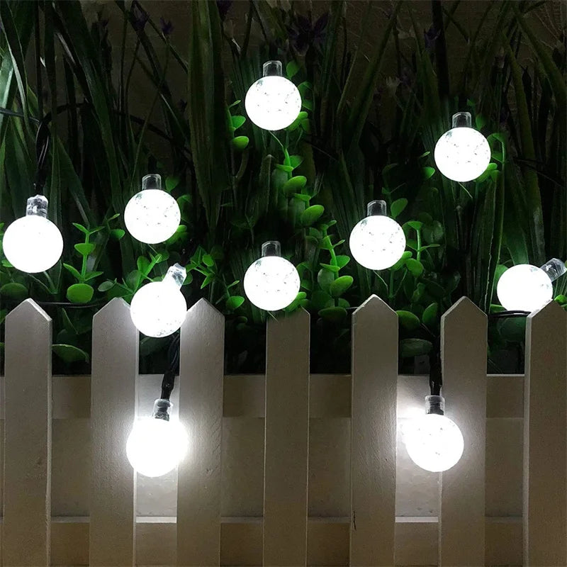 Corda solar globo de cristal luzes 60 led 8 modos de iluminação ip65 luz de fadas guirlanda de natal para decoração de festa de jardim 1 peça/2 peças