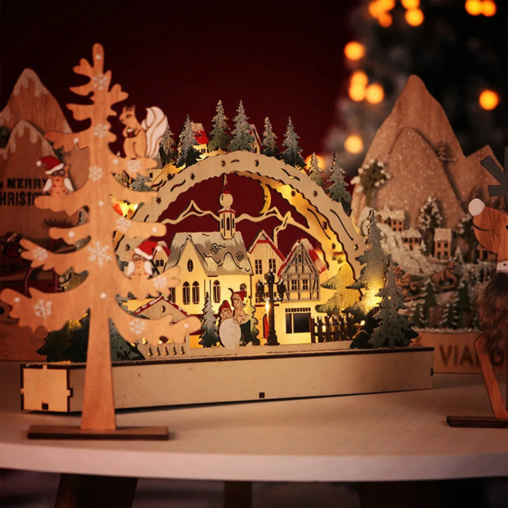 Casa de Natal LED Cena de floresta de Natal Vila de Natal de madeira para decorações de janela de shopping