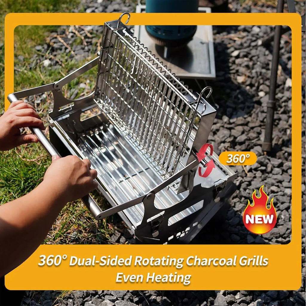 Explosive Outdoor Multifunctional Removable Flip Stainless Steel Charcoal Grill Grill Tray Combo for Fish Household