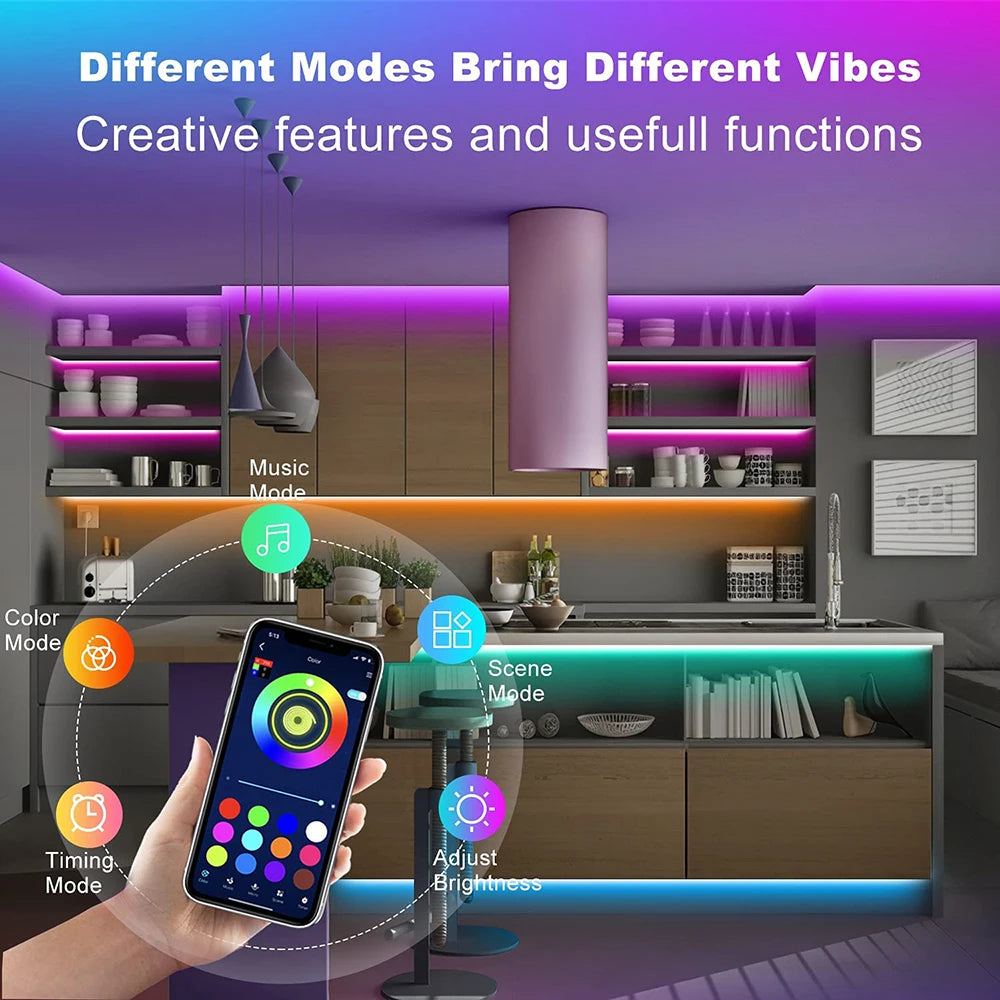 USB Bluetooth LED Strip Light, luzes RGB, lâmpada flexível, fita, auto-adesivo, TV, diodo de mesa, 5050 SMD, 5V