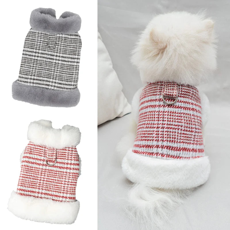 Inverno quente roupas para animais de estimação xadrez listra impressão jaqueta para cães pequenos chihuahua yorkshire gatinho filhote de cachorro roupas ropa perro