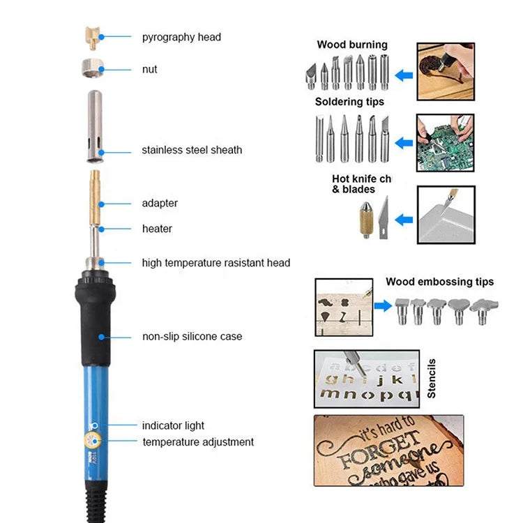 Dropshipping 60W Soldaring Soldering Iron DIY Professional Set Wood Burning Kit Ferro De Solda  Electric Soldering Iron