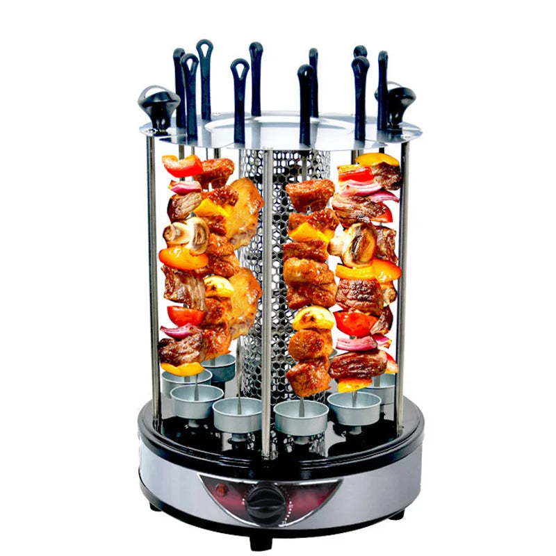 Grelhador Elétrico para Churrasco com 6/8/10 Espetos, Grelhador Vertical Rotativo Automático com Temporizador, Ferramenta para Churrasco sem Fumaça, Máquina Rotativa para Espetos de Kebab