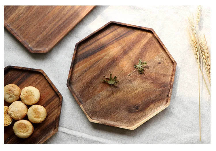 1 unidade de Bandeja Octogonal de Madeira Rústica para Servir Petiscos, Pães, Sobremesas e Exibir Alimentos, Prato de Servir Estilo Campestre