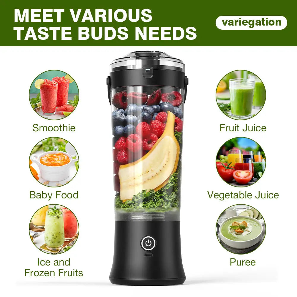 Portable Battery-Powered Juicer Cup Wireless 600ml Ideal for Juice & Vegetable & Ice Cube Smoothies 6 Blades CE Rohs Approval