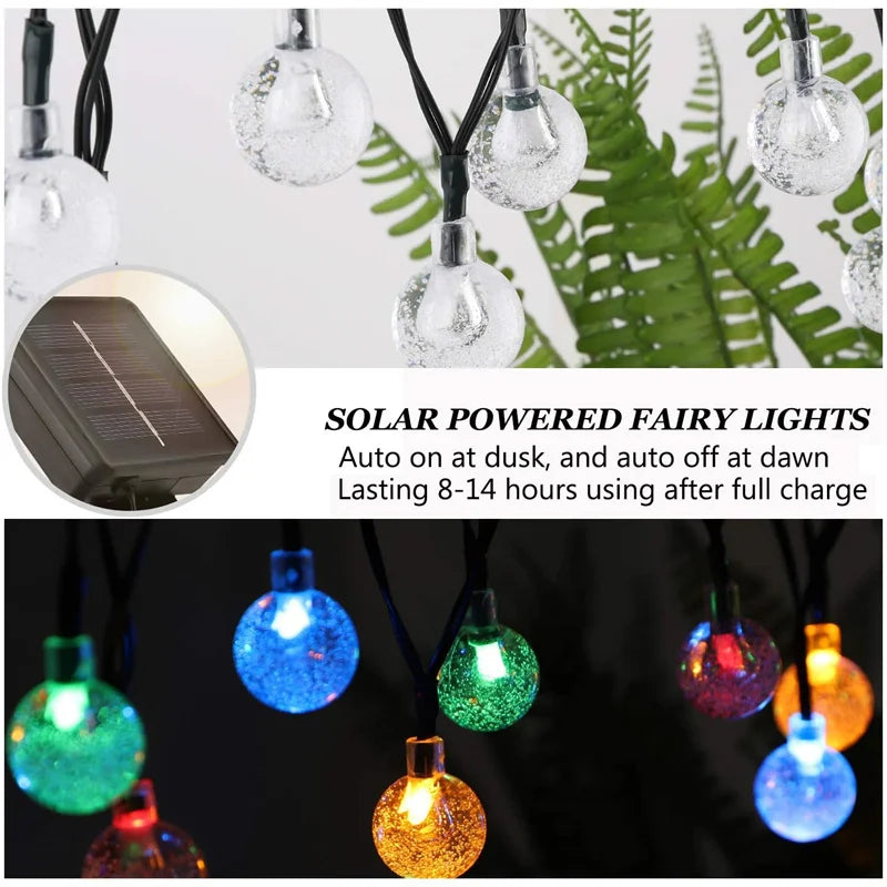 Corda solar globo de cristal luzes 60 led 8 modos de iluminação ip65 luz de fadas guirlanda de natal para decoração de festa de jardim 1 peça/2 peças