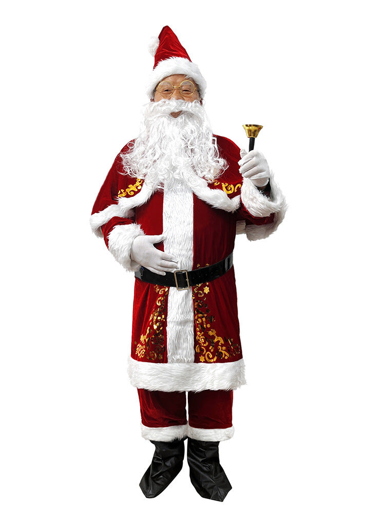 European and American Cross-Border Christmas Clothing Long-Sleeved Women's Christmas Dress Thickeneded Santa Claus with Shawl Christmas Queen Costume