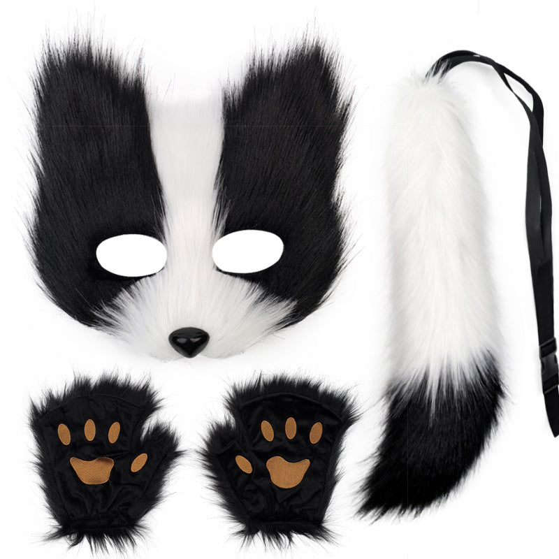 Fox Mask suit Plush Hand-made Animal Tail Gloves Tail Halloween Party Cat Animal Cos Props