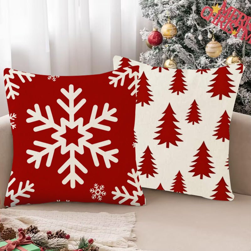 Christmas Pillow Case Red Christmas Tree Snowflake Printed Pillow Case Holiday Sofa Decorative Cushion Cover Wholesale