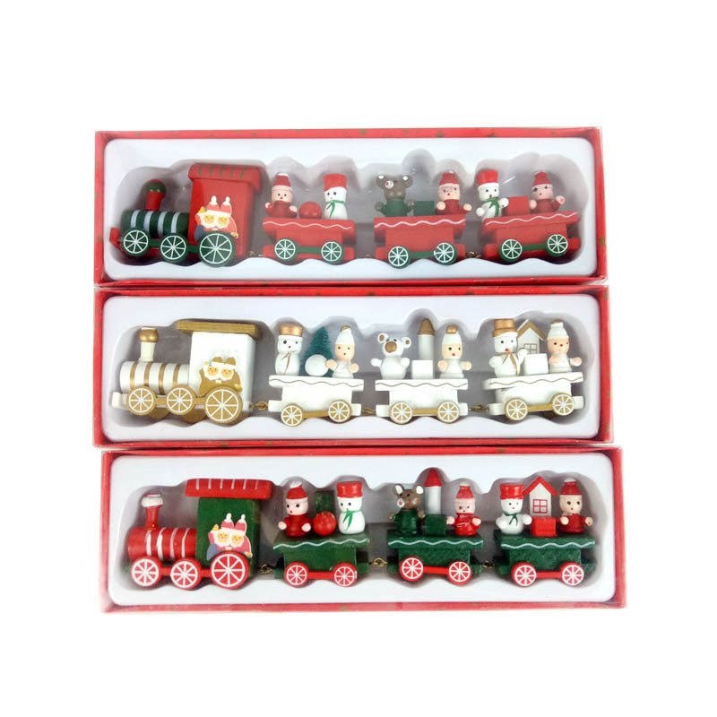 Strict selection of Christmas decorations cartoon creative children's Christmas gifts small train wooden window desktop ornaments