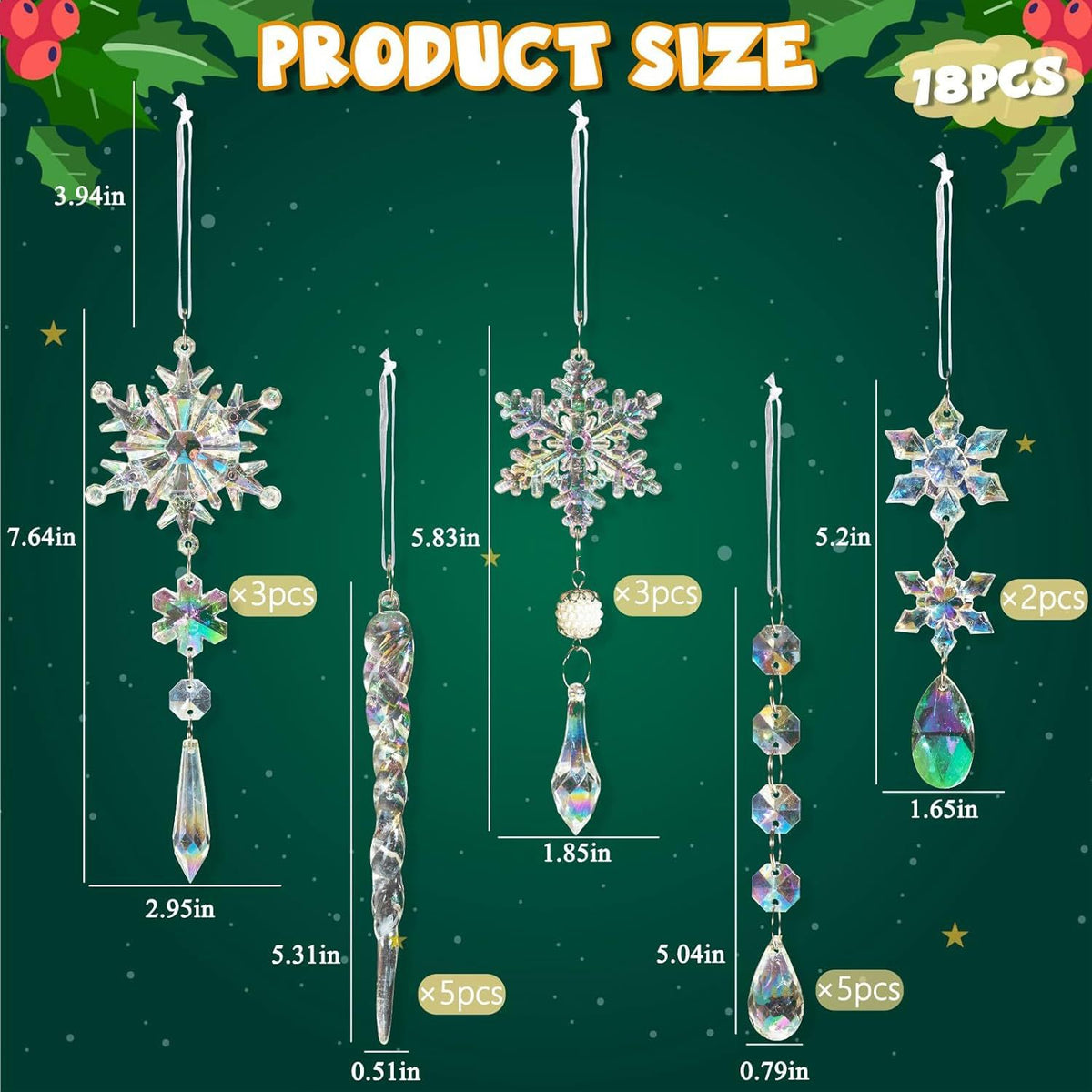 18Pcs Christmas Tree Decoration Crystal Christmas Decorations Hanging Acrylic Snowflakes and Icicles Christmas Tree Pendants