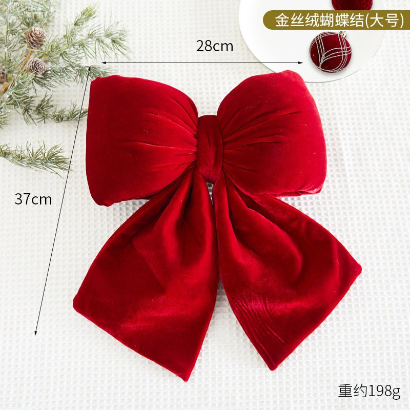 Christmas Tree Decoration Home Gold Velvet Bow Large Pendant Photo Atmosphere Props Atmosphere Flocking Bow - Kasa & Pet