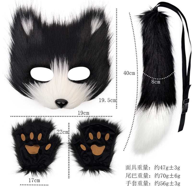Fox Mask suit Plush Hand-made Animal Tail Gloves Tail Halloween Party Cat Animal Cos Props