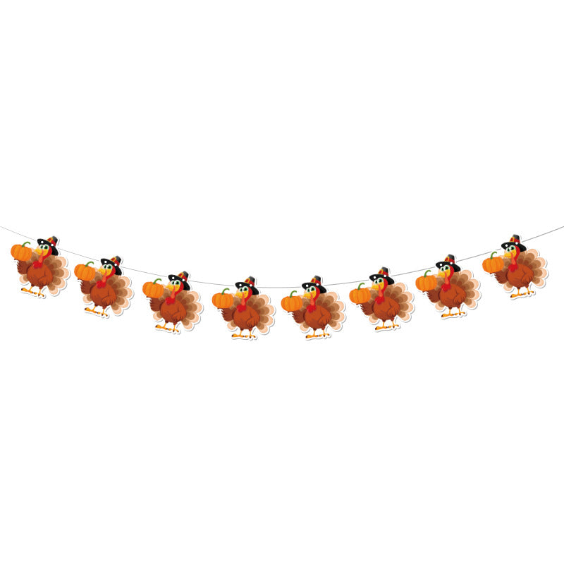 Cross-Border Autum New Thanksgiving Party Give Thanks Flag Harvest Festival Turkey Pumpkin Decoration Banner