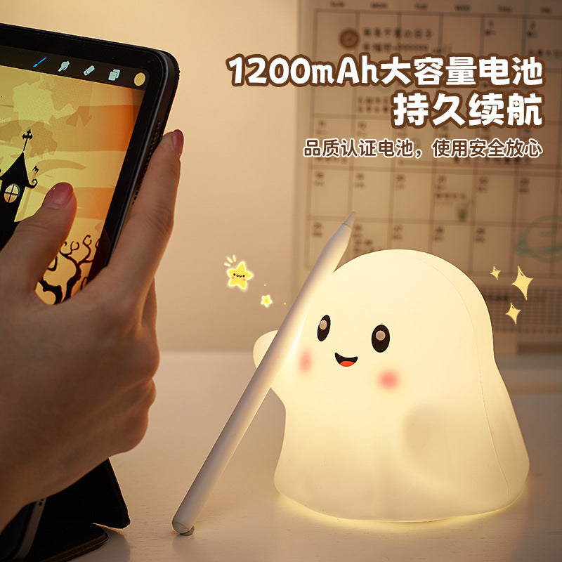 Halloween Little Ghost Night Light Silicone Tap Lamp Small Bedside Lamp Atmosphere Lamp Wholesale Holiday Atmosphere Lamp