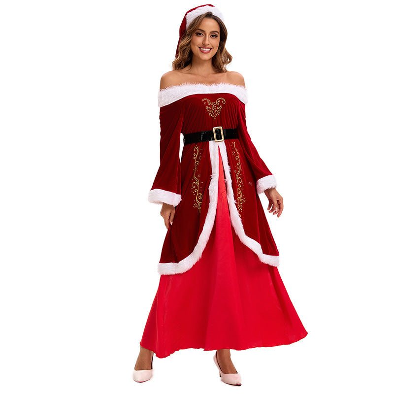 European and American Cross-Border Christmas Clothing Long-Sleeved Women's Christmas Dress Thickeneded Santa Claus with Shawl Christmas Queen Costume - Kasa & Pet