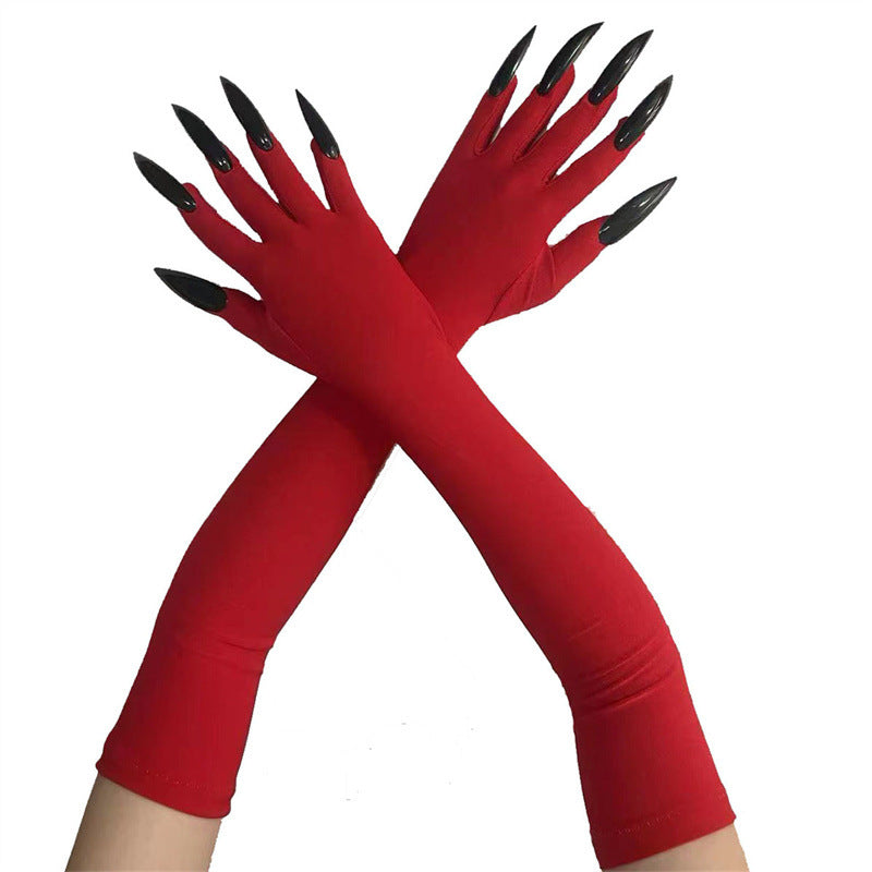 48cm European and American Fashion Halloween Gloves Long Nails Ghost Claw Gloves Long Performance Props Costume Black Red Claw