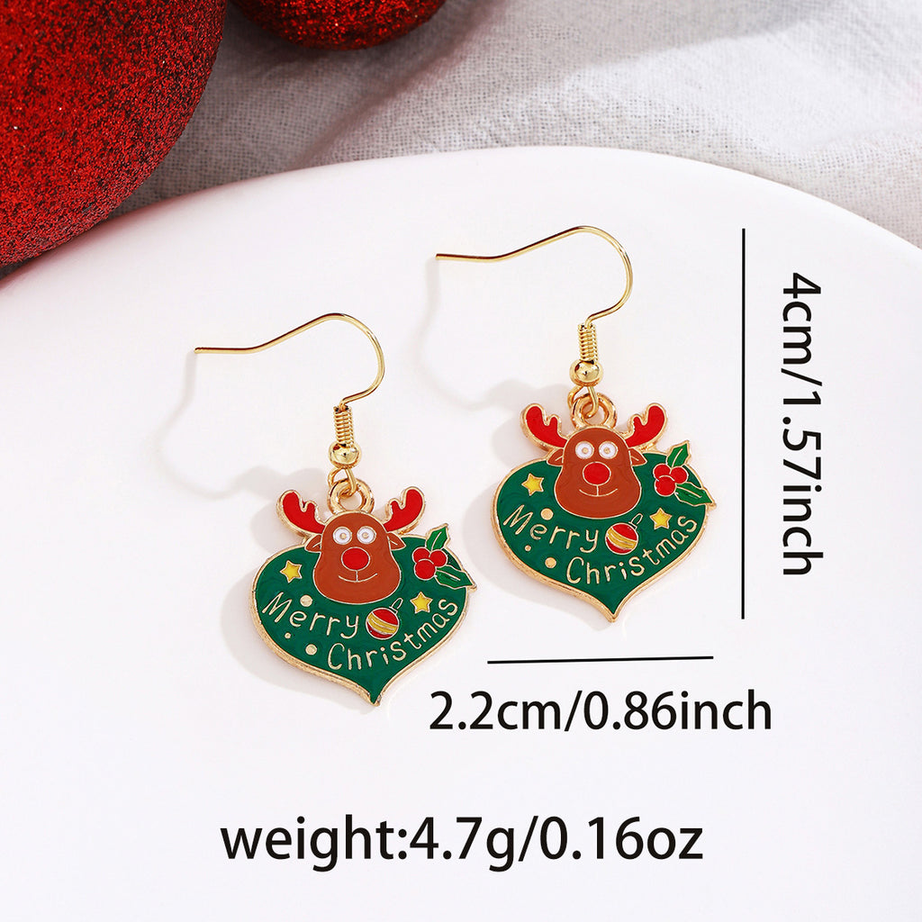 Cross-border personality Christmas series elk gingerbread earrings European and American cartoon oil Santa Claus earrings