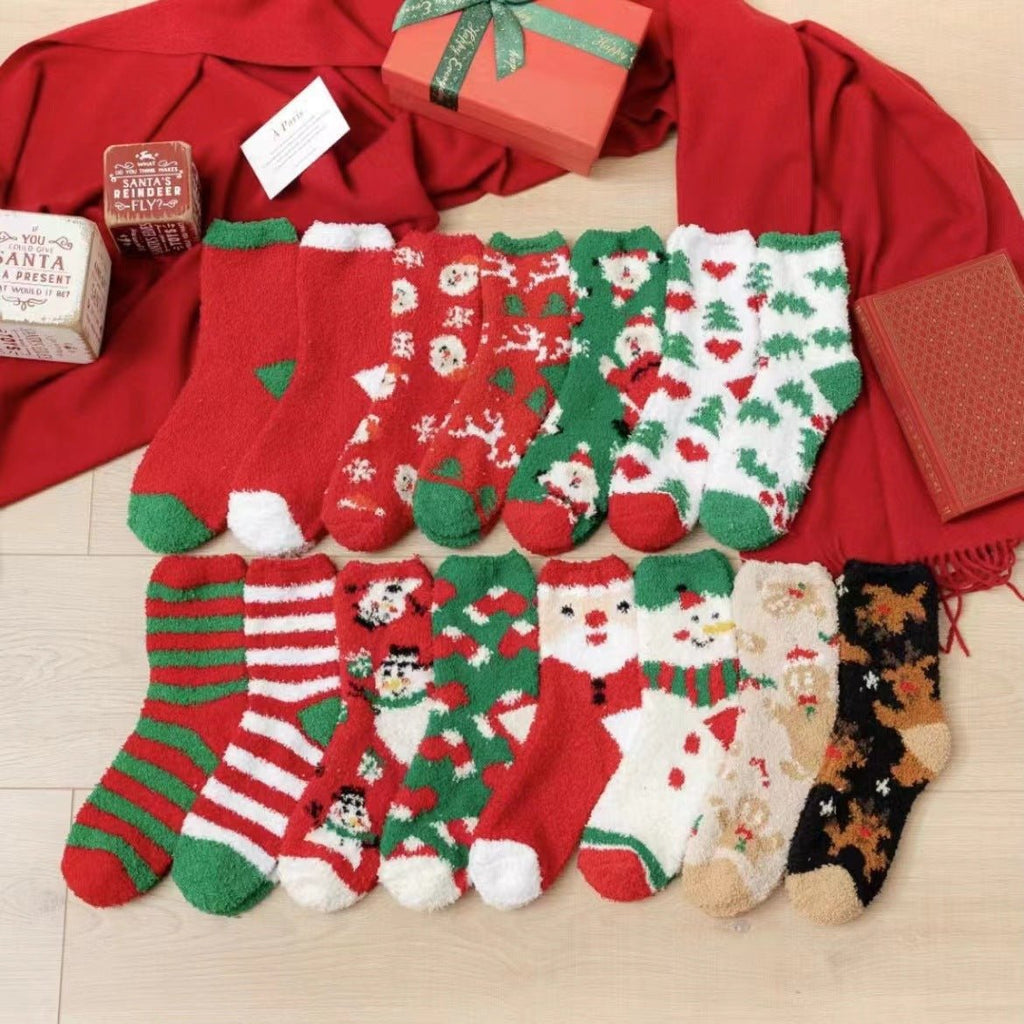 Coral fleece Christmas socks autumn and winter thick tube socks New Year gift socks cartoon Christmas socks cross-border wholesale
