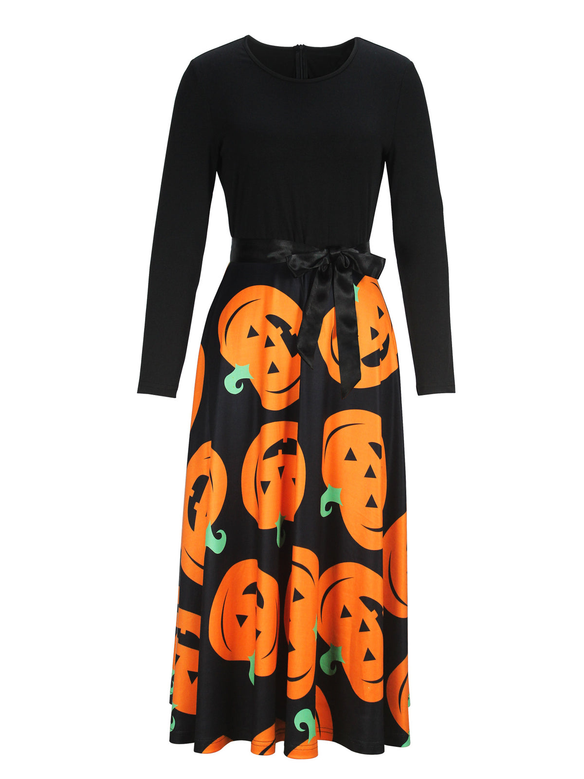 Cross-Border Amazon European and American Clothing Hot Sale Pumpkin Bow Halloween Dress Long-Sleeved Princess Holiday Casual