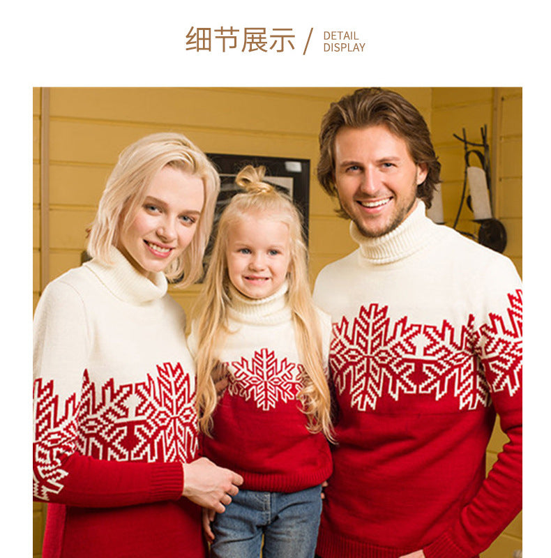 Amazon New Christmas Family Clothes Jacquard Turtleneck Sweater Christmas Clothing in stock Wholesale