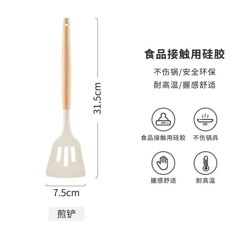 Wooden Handle Silicone Kitchen Utensils Household High Temperature Resistant Spatula Soup Spoon Non-Stick Pan Special Cooking Spatula Spatula Set - Kasa & Pet