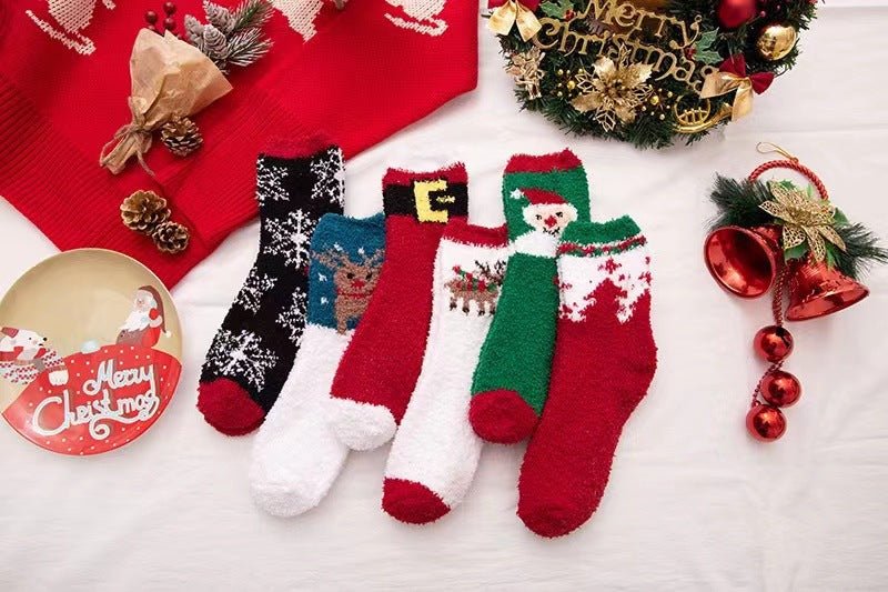 Coral fleece Christmas socks autumn and winter thick tube socks New Year gift socks cartoon Christmas socks cross-border wholesale