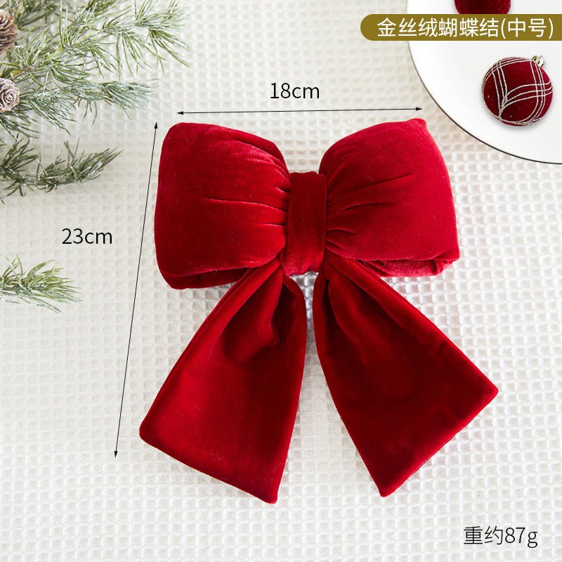 Christmas Tree Decoration Home Gold Velvet Bow Large Pendant Photo Atmosphere Props Atmosphere Flocking Bow - Kasa & Pet