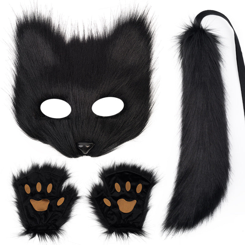 Fox Mask suit Plush Hand-made Animal Tail Gloves Tail Halloween Party Cat Animal Cos Props