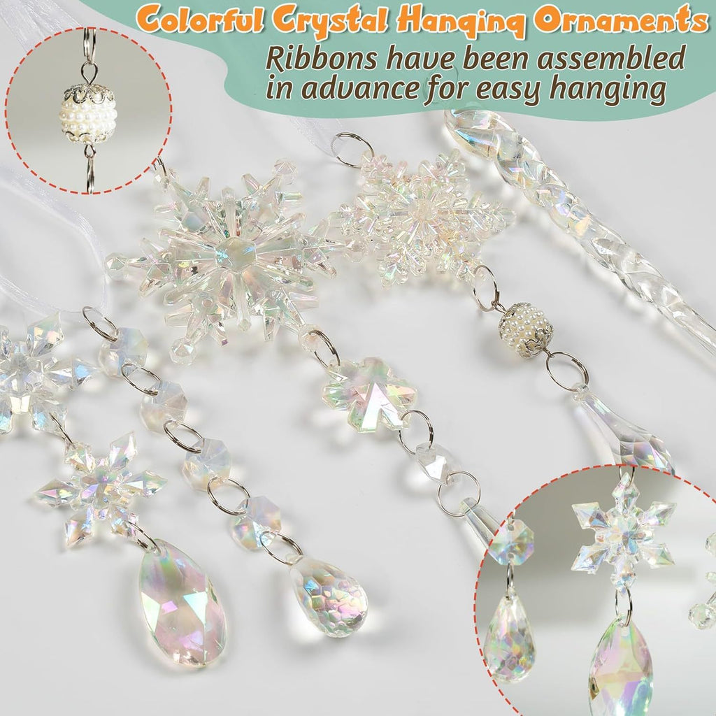 18Pcs Christmas Tree Decoration Crystal Christmas Decorations Hanging Acrylic Snowflakes and Icicles Christmas Tree Pendants