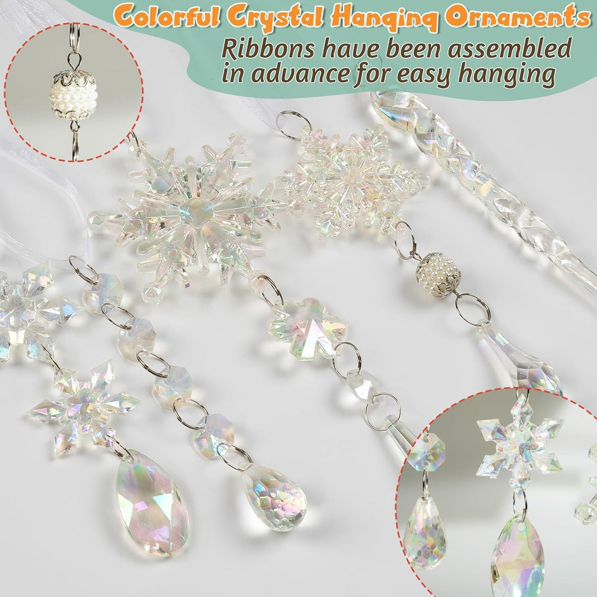18Pcs Christmas Tree Decoration Crystal Christmas Decorations Hanging Acrylic Snowflakes and Icicles Christmas Tree Pendants